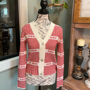 Miu Miu Wool Patterned Cardigan - Red & Cream  - Size 42 IT